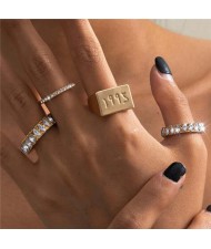 Internet Celebrity Multiple Elements Wholesale Jewelry Rhinestone Inlaid Digital Relief Design Rings Set