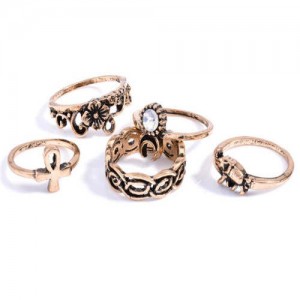 Vintage Wholesale Jewelry Folk Floral and Elephant Unique Design Women Assorted Rings Set