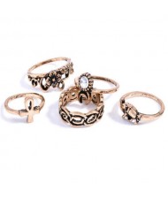 Vintage Wholesale Jewelry Folk Floral and Elephant Unique Design Women Assorted Rings Set