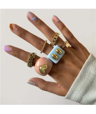 Wholesale Jewelry Candy Color Heart Design Hollow Letter and Chain Combo Alloy Rings Set