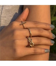 Wholesale Jewelry Cross Theme Weaving Style Fashion Open Women Statement Rings Set - Golden