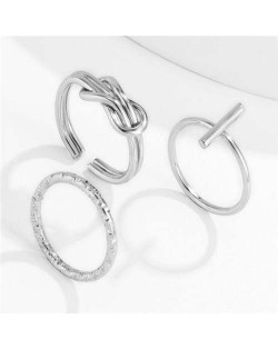 Wholesale Jewelry Cross Theme Weaving Style Fashion Open Women Statement Rings Set - Silver