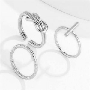 Wholesale Jewelry Cross Theme Weaving Style Fashion Open Women Statement Rings Set - Silver