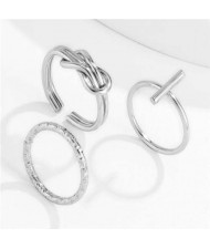 Wholesale Jewelry Cross Theme Weaving Style Fashion Open Women Statement Rings Set - Silver