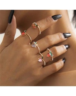 Various Sweetheart and Fruit Combo Design Women Wholesale Fashion Rings Set