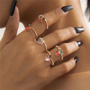 Various Sweetheart and Fruit Combo Design Women Wholesale Fashion Rings Set