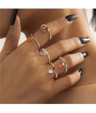 Various Sweetheart and Fruit Combo Design Women Wholesale Fashion Rings Set