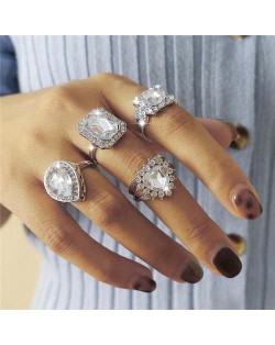 U.S Bold Wholesale Fashion Jewelry Heart Shape Shining Rhinestone Inlaid Women Luxurious Rings Set