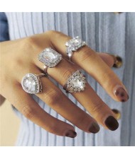 U.S Bold Wholesale Fashion Jewelry Heart Shape Shining Rhinestone Inlaid Women Luxurious Rings Set