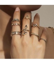 Vintage Punk Style Wholesale Jewelry Snake and Various Shapes Women Fashion 8pcs Rings Set - Golden