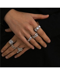 Vintage Punk Style Wholesale Jewelry Snake and Various Shapes Women Fashion 8pcs Rings Set - Silver