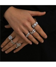 Vintage Punk Style Wholesale Jewelry Snake and Various Shapes Women Fashion 8pcs Rings Set - Silver