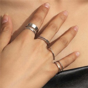 U.S and European Hip-Hop Wholesale Jewelry Simple Design Hollow Plain Circles Combo Women Rings Set - Silver