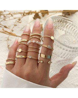 U.S Wholesale Fashion Jewelry Punk Style Bold Hollow Twist Design Women Rings Set - Golden