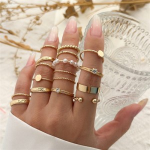 U.S Wholesale Fashion Jewelry Punk Style Bold Hollow Twist Design Women Rings Set - Golden