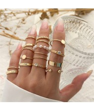 U.S Wholesale Fashion Jewelry Punk Style Bold Hollow Twist Design Women Rings Set - Golden