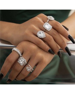 U.S Wholesale Fashion Jewelry Square Shape Gem Design Women Luxurious Rings Set