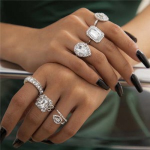 U.S Wholesale Fashion Jewelry Square Shape Gem Design Women Luxurious Rings Set