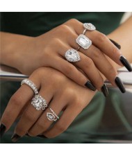 U.S Wholesale Fashion Jewelry Square Shape Gem Design Women Luxurious Rings Set