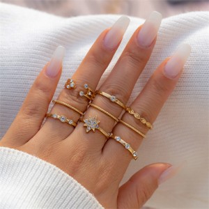 Simple Design Rhinestone Inlaid Wholesale Jewelry 10pcs Stylish Women Temperament Rings Set
