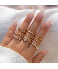 Simple Design Rhinestone Inlaid Wholesale Jewelry 10pcs Stylish Women Temperament Rings Set