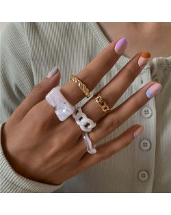 (5 pcs) Fashion Street Pop Style Wholesale Jewelry White and Golden Alloy Rings Set
