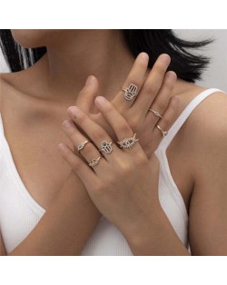 Simple Style Palms and Eyes Theme Wholesale Jewelry Hollow Rhinestone Inlaid Rings Set