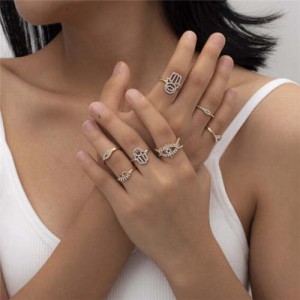 Simple Style Palms and Eyes Theme Wholesale Jewelry Hollow Rhinestone Inlaid Rings Set