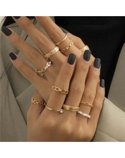 Aristocratic Engraving Rhinestone Inlaid Geometric Women Luxurious Wholesale Rings Set