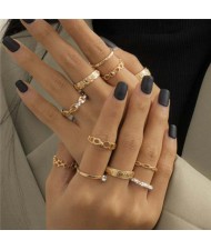 Aristocratic Engraving Rhinestone Inlaid Geometric Women Luxurious Wholesale Rings Set