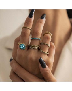 Resin Blue Gems Decorated Wholesale Jewelry Multiple Design Bold Fashion Rings Set