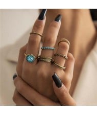 Resin Blue Gems Decorated Wholesale Jewelry Multiple Design Bold Fashion Rings Set