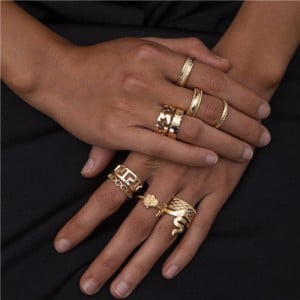Wholesale Jewelry Irregular Colorful Square Rhinestone and Snake Shape Classic Design Rings Set