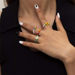 Bohemian Style Sweet Flower Multicolor Beads Wholesale Fashion Jewelry Women Rings Set