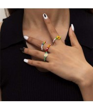 Bohemian Style Sweet Flower Multicolor Beads Wholesale Fashion Jewelry Women Rings Set