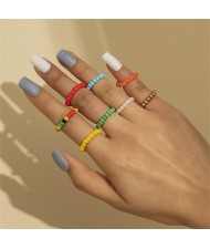 Popular Candy Color Wholesale Jewelry Heart Shape Simple Design Beads Women Costume Rings Set