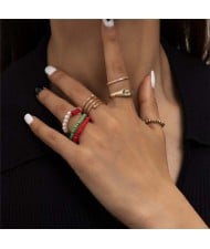 Bohemian Style Wholesale Jewelry Multicolor Beads Mix Hollow Line Open-end Women Fashion Rings Set