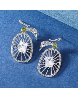 Unique Delicate Design Wholesale Jewelry Hollow-out Cubic Zirconia Kiwi Copper Earrings