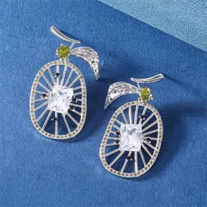 Unique Delicate Design Wholesale Jewelry Hollow-out Cubic Zirconia Kiwi Copper Earrings