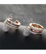 Wholesale Fashion Two-Toned Jewelry Cubic Zirconia Inlaid Pin Design Punk Style Copper Ear Clips