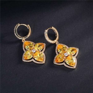 Wholesale Jewelry Glistening Cubic Zirconia Vintage Romantic Lily Flower Copper Earrings - Orange