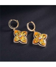 Wholesale Jewelry Glistening Cubic Zirconia Vintage Romantic Lily Flower Copper Earrings - Orange