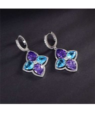 Wholesale Jewelry Glistening Cubic Zirconia Vintage Romantic Lily Flower Copper Earrings - Blue