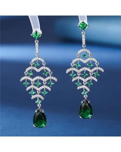 Luxurious Cubic Zirconia Inlaid Fish Scales Teardrop Design Charming Dangle Copper Earrings - Green