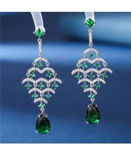 Luxurious Cubic Zirconia Inlaid Fish Scales Teardrop Design Charming Dangle Copper Earrings - Green