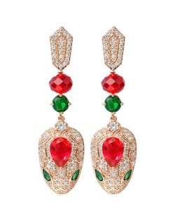 U.S Fashion Wholesale Jewelry Cubic Zirconia Cool Snake Head Pendant Copper Earrings - Red