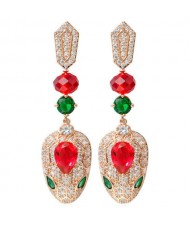U.S Fashion Wholesale Jewelry Cubic Zirconia Cool Snake Head Pendant Copper Earrings - Red