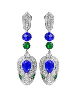 U.S Fashion Wholesale Jewelry Cubic Zirconia Cool Snake Head Pendant Copper Earrings - Blue