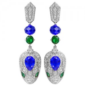 U.S Fashion Wholesale Jewelry Cubic Zirconia Cool Snake Head Pendant Copper Earrings - Blue