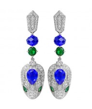 U.S Fashion Wholesale Jewelry Cubic Zirconia Cool Snake Head Pendant Copper Earrings - Blue
